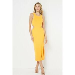 FORE Women's Ribbed Knit Cutout Midi Dress Yellow | Sleeveless Summer Dress